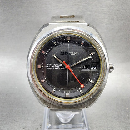 Citizen Crystal Seven Custom Automatic Watch Men 37mm Black Dial Steel Runs0