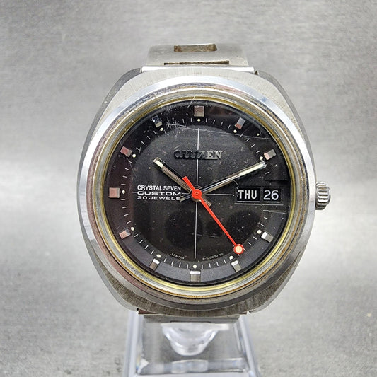 Citizen Crystal Seven Custom Automatic Watch Men 37mm Black Dial Steel Runs0