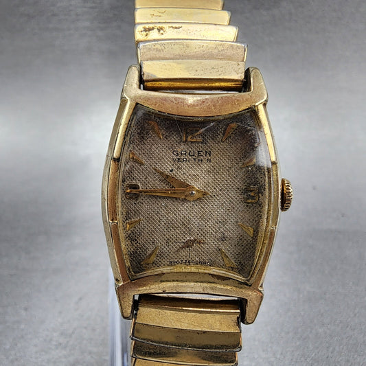 VTG Gruen Veri Thin Watch Men 25mm Cream Dial Gold Filled Manual Wind Cal 415