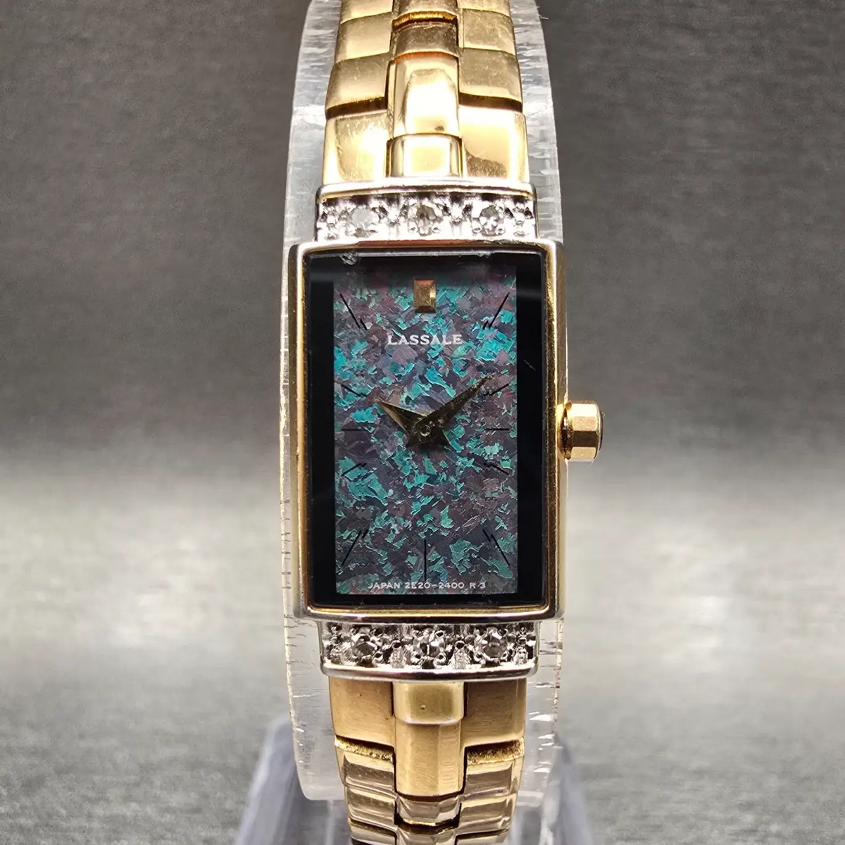 Seiko Lassale Watch Women 13mm Blue Dial Gold Tone Gemmed 2E20-6899 New Battery0