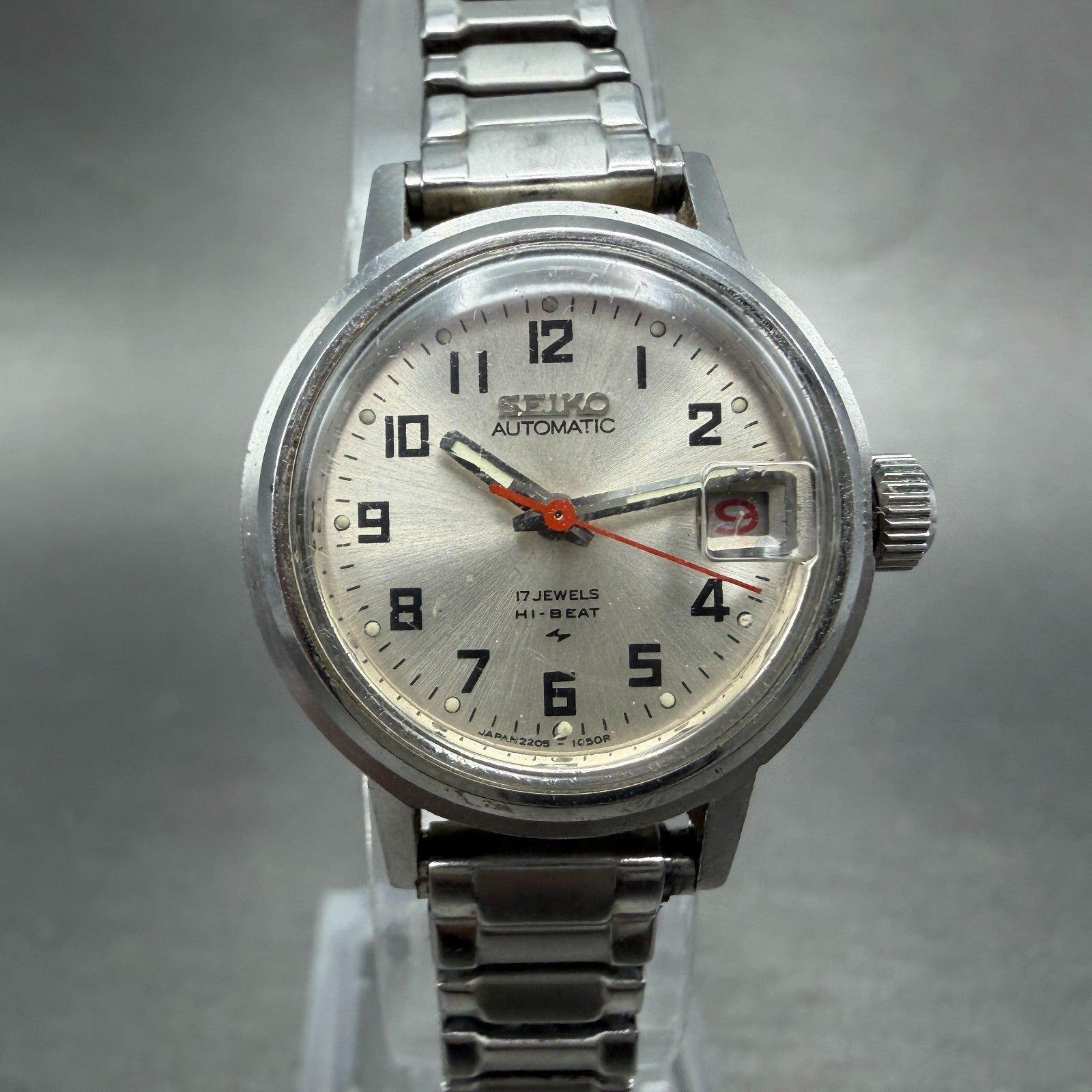 Seiko Automatic Watch Women 24mm Silver Dial Silver Tone Date 2205-0599 PARTS0