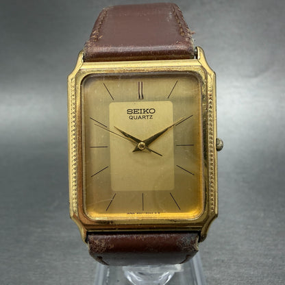 Seiko Tank Watch Men 27mm Champagne Dial Gold Tone 9521-5040 New Battery Vintage0