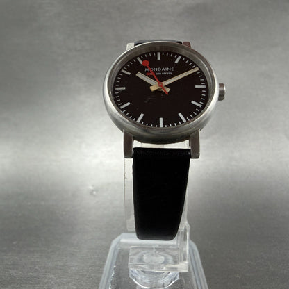 Mondaine Watch Women 26mm Black Dial Silver Tone Round Leather New Battery5