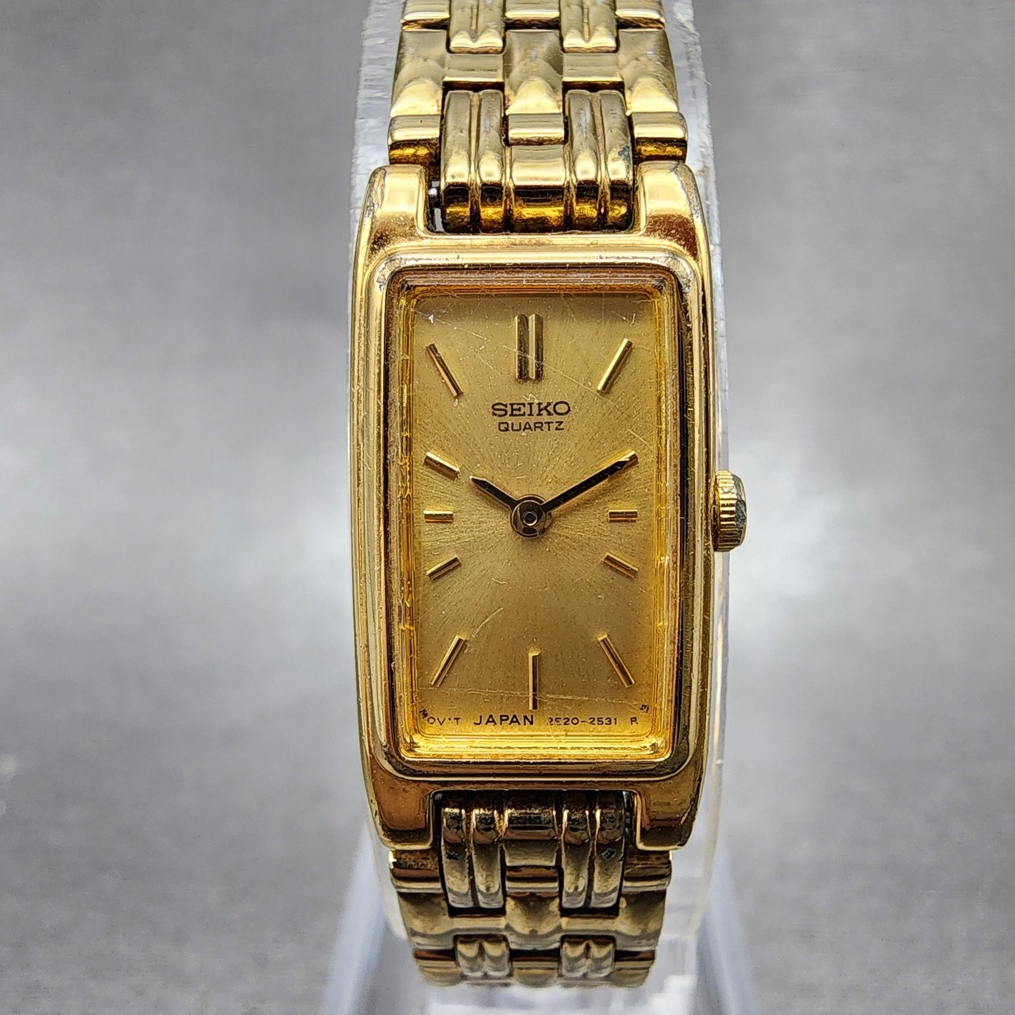 Seiko Tank Watch Women 13mm Champagne Dial Gold Tone 2e207021 New Battery ABC120
