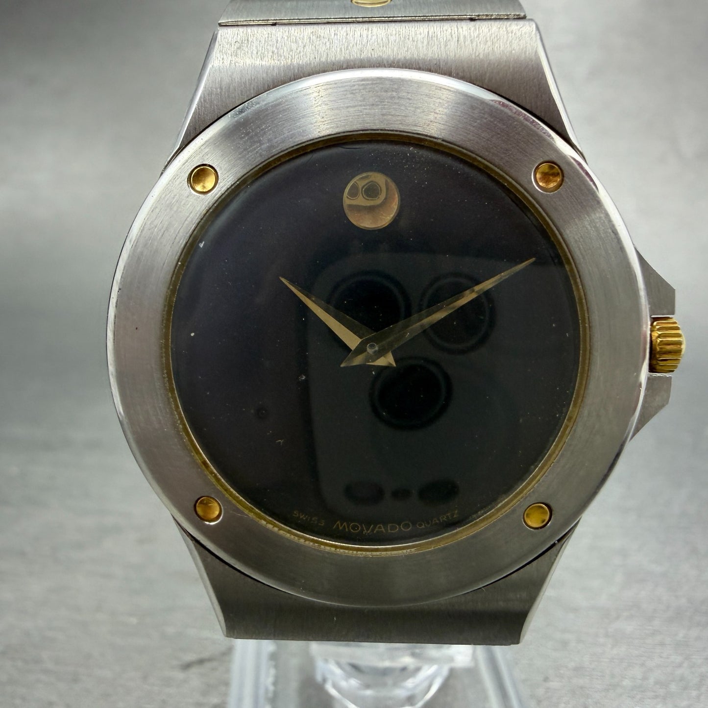 Movado Museum Watch Men 34mm Black Dial Two Tone Round New Battery W/Box1