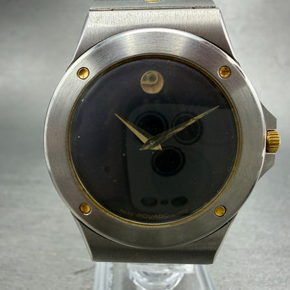 Movado Museum Watch Men 34mm Black Dial Two Tone Round New Battery W/Box1