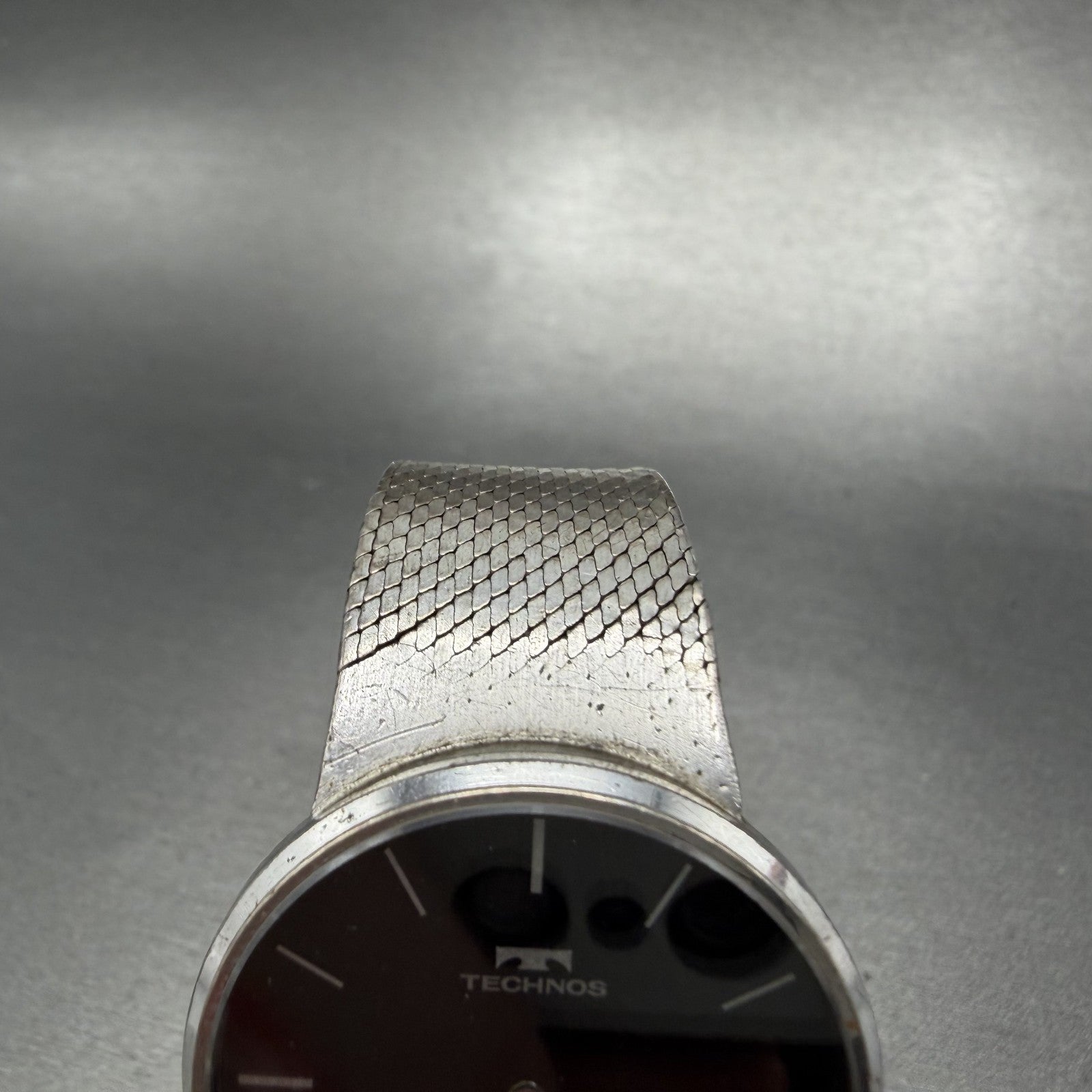 Technos Silver Elite Watch Men 33mm Black Dial Sterling Silver 925 Round PARTS5