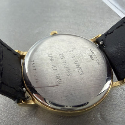 Longines Watch Men 33mm Gold Dial Gold Tone Daydate Round 114 7250 New Battery9