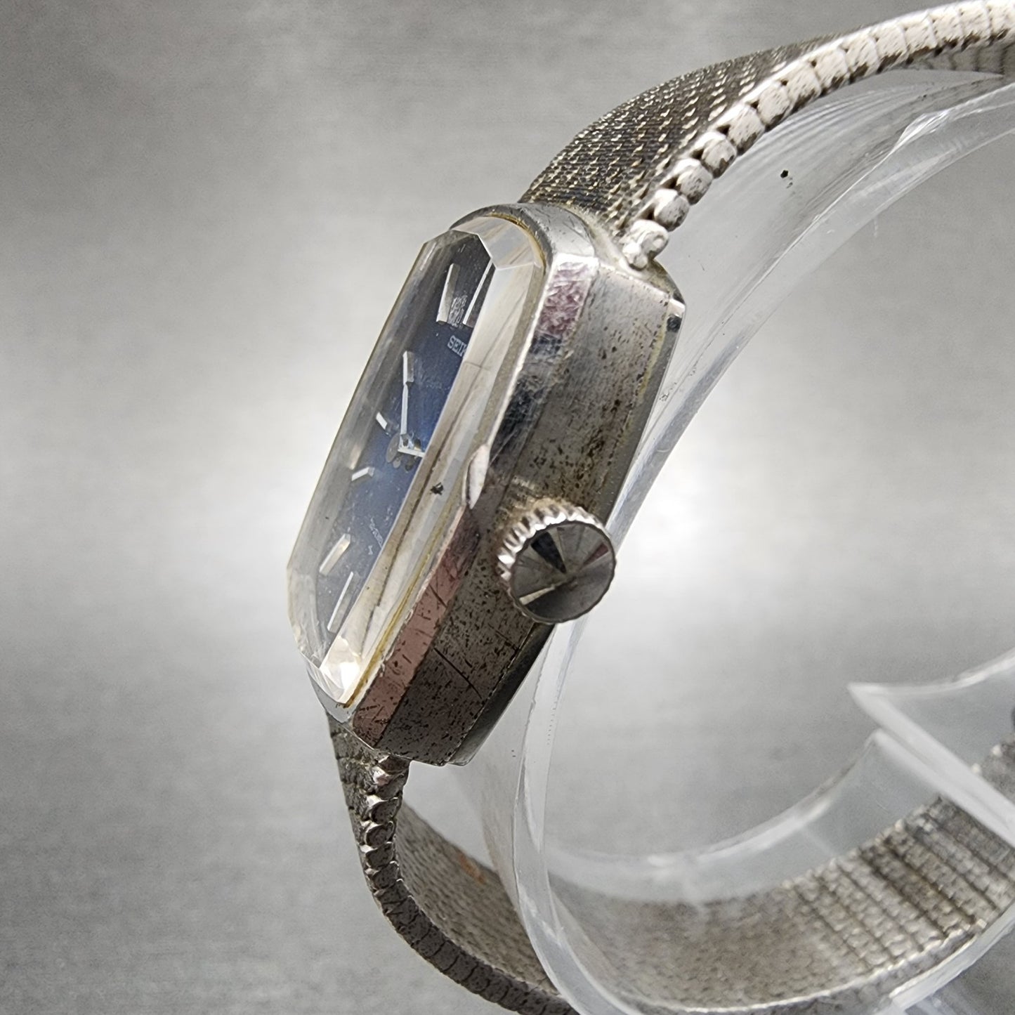 Seiko Tank Watch Women 18mm Blue Dial Silver Tone Manual 173300 Runs2
