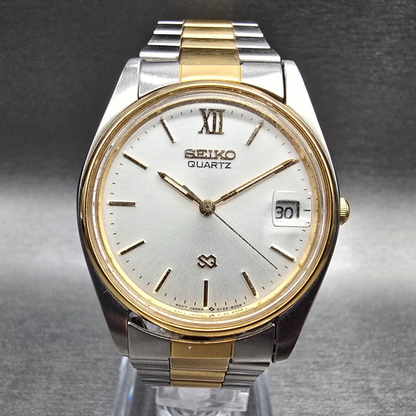 Seiko SQ Watch Men 33mm Silver Dial Two Tone Date Round 5Y22-6009 New Battery0