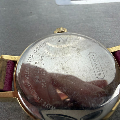 Coach Watch Women 33mm Gold Dial Gold Tone Round Pink Band New Battery8