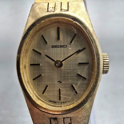Seiko Watch Women 17mm Gold Dial Gold Tone Oval 11-7849 Vintage Mechanical Works1