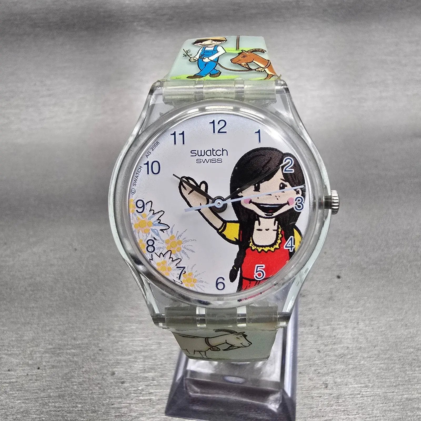 Swatch SWISS GIRL Watch Unisex White Dial Clear Case Round SKZ123 New Battery0