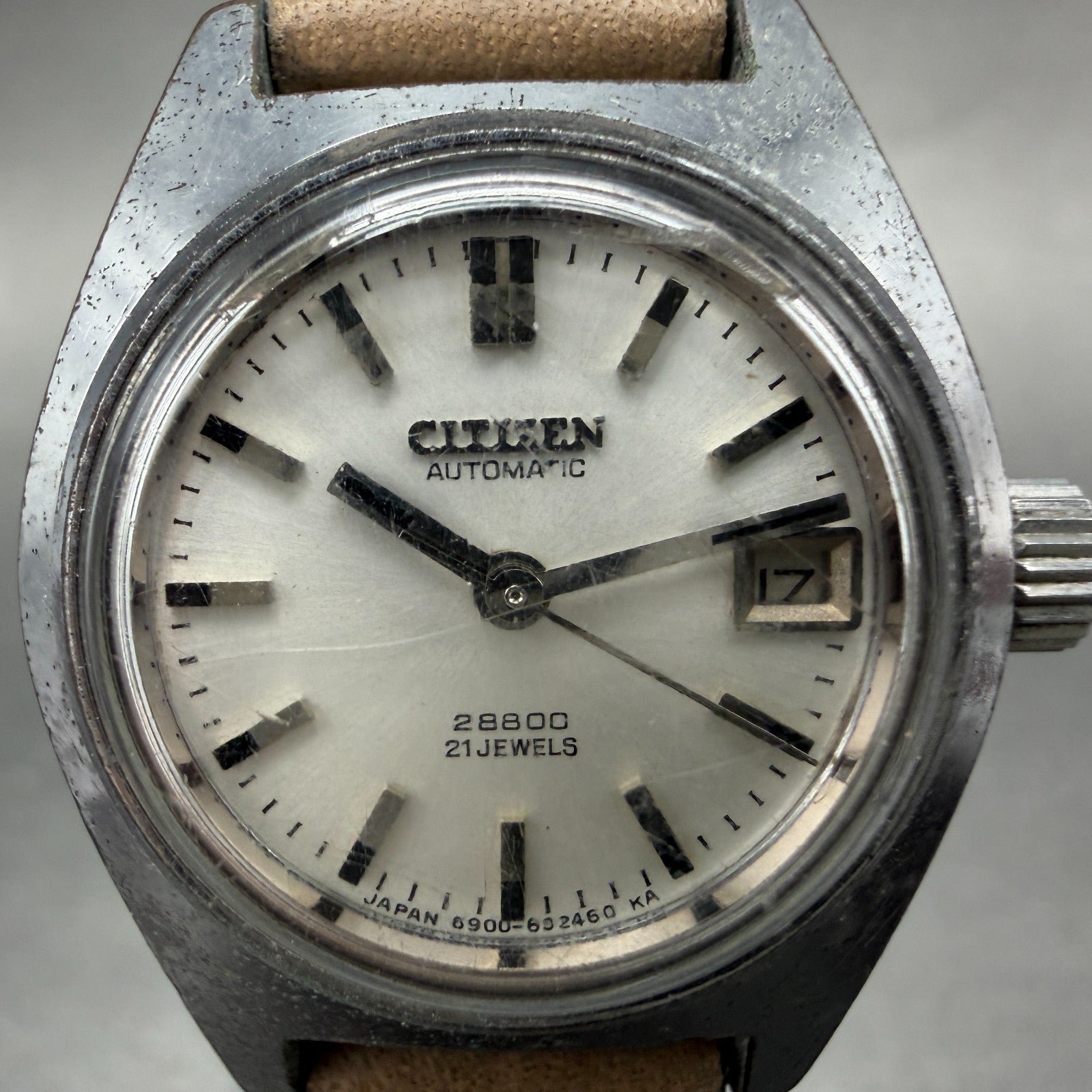 Citizen Automatic Watch Women 26mm White Dial Silver Tone Date Round Runs VTG1