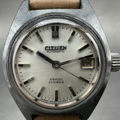 Citizen Automatic Watch Women 26mm White Dial Silver Tone Date Round Runs VTG1