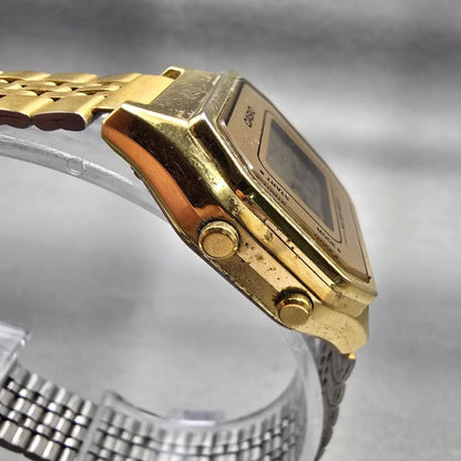 Casio Illuminator LA680W Watch Men 28mm Gold Dial Gold Tone Chrono Alarm New Bat3