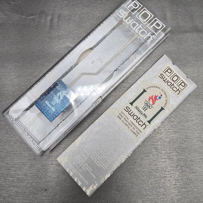 Swatch Pop Roma 1960 Watch Men 40mm Blue Dial Brown Case PMZ101 New Battery NOS11