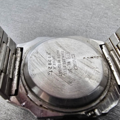 Casio WL-50 Watch Men 32mm Silver Alarm Chronograph Solar Digital PARTS Vintage10