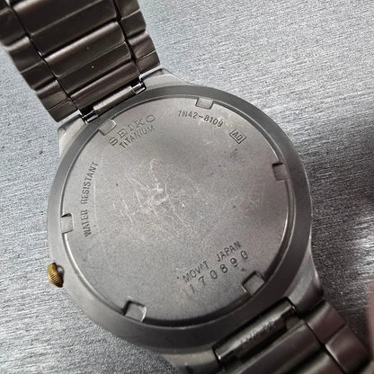 Seiko Titanium Watch Men 37mm Blue Dial Gray Date Round 7N42-8109 New Batt10