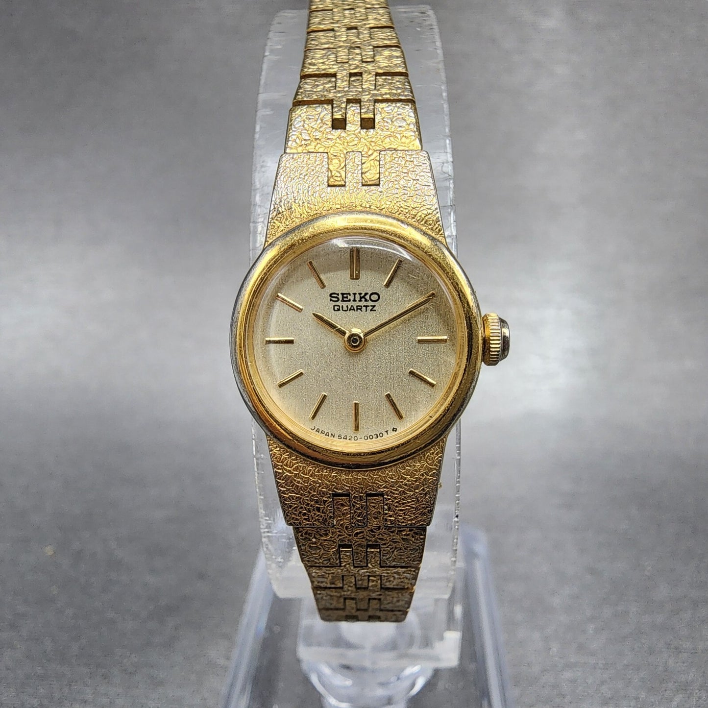 Seiko Watch Women 17mm Gold Dial Gold Tone Round 54205039 New Battery VTG ABD0