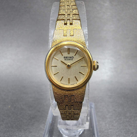Seiko Watch Women 17mm Gold Dial Gold Tone Round 54205039 New Battery VTG ABD0