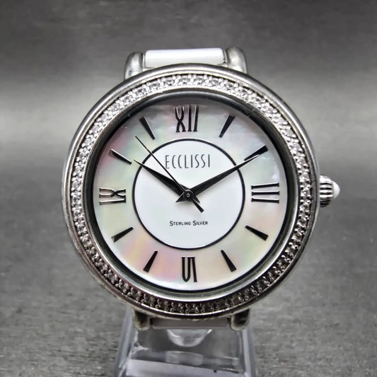 Ecclissi Sterling Silver Watch Women 37mm MOP Dial  Steel Ceramic Round New Batt0
