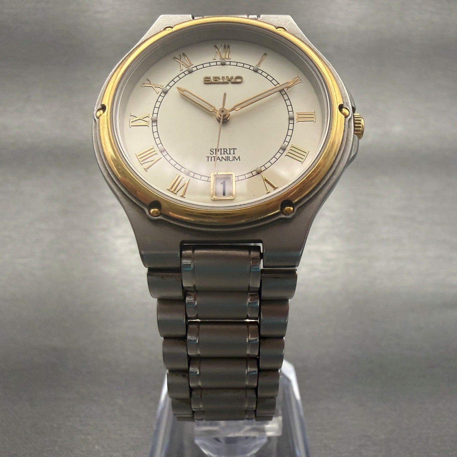 Seiko Spirit Watch Men 35mm Champagne Dial Two Tone Round 7N47-8000 New Battery5