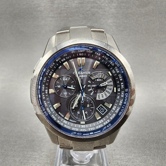 Casio Oceanus Watch Men 44mm Black Dial Titanium Daydate OCWM700 Solar0