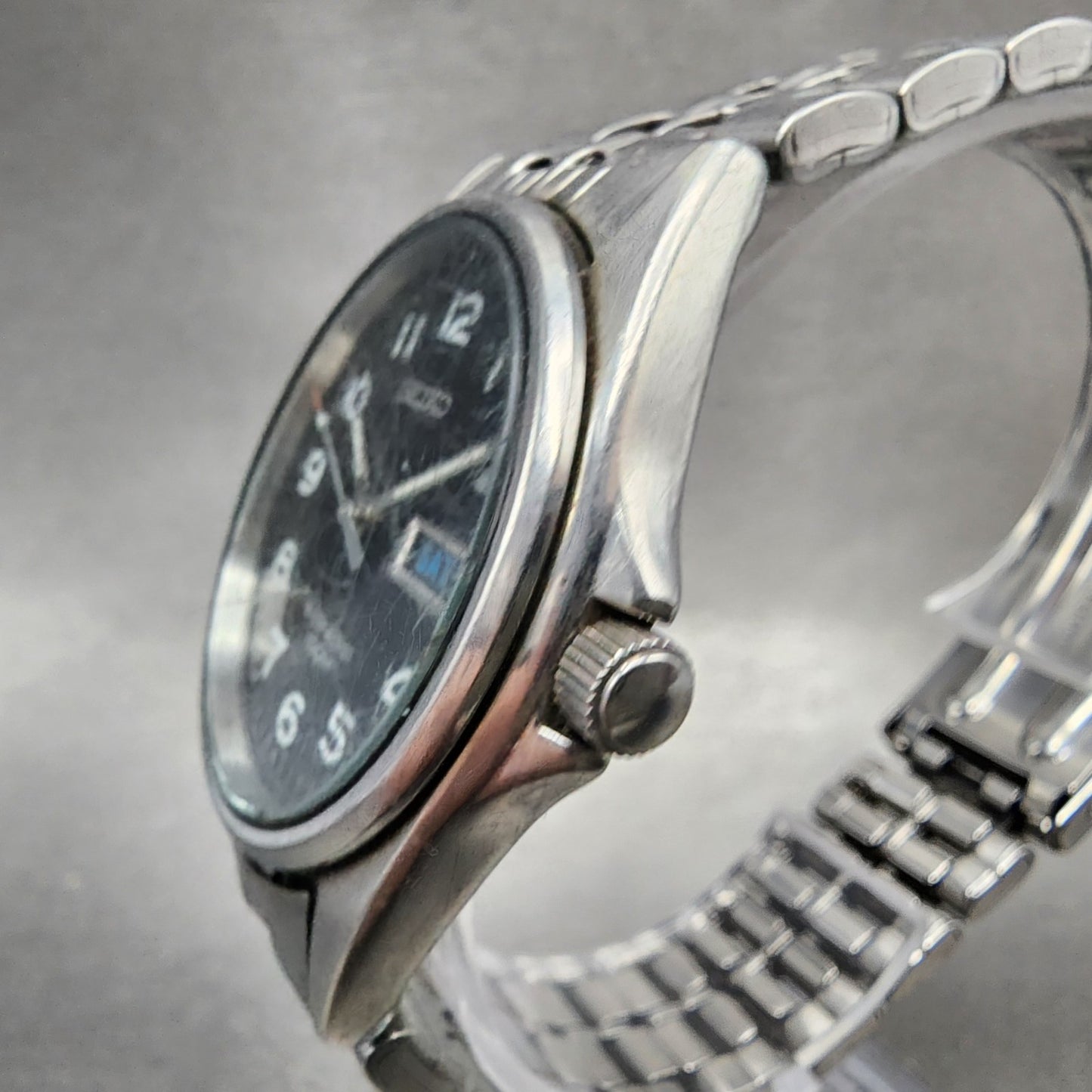 Seiko Watch Men 35mm Black Dial Silver Tone Daydate Round 7n438329 New Battery2