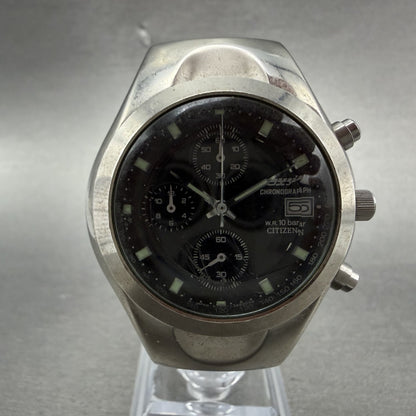 Citizen Oxy Chronograph Watch Men 39mm Black Dial Silver Tone Date New battery0