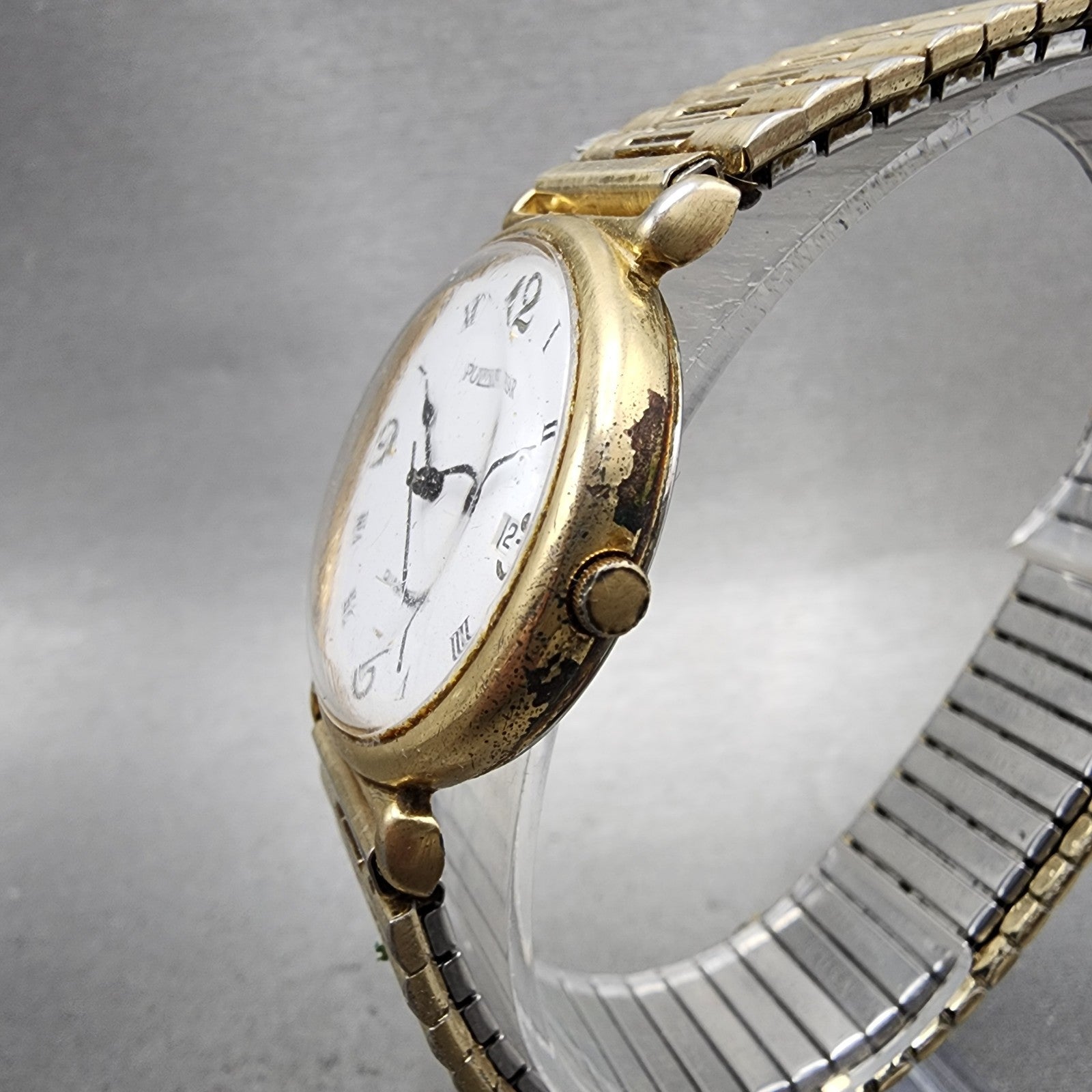 Seiko Pulsar Watch Men 33mm White Dial Gold Tone Date V5378a30 New Battery2