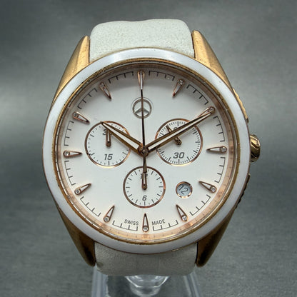 Mercedes-Benz Chronograph Watch Women 39mm White Dial Rose Gold Tone Date NewBat0
