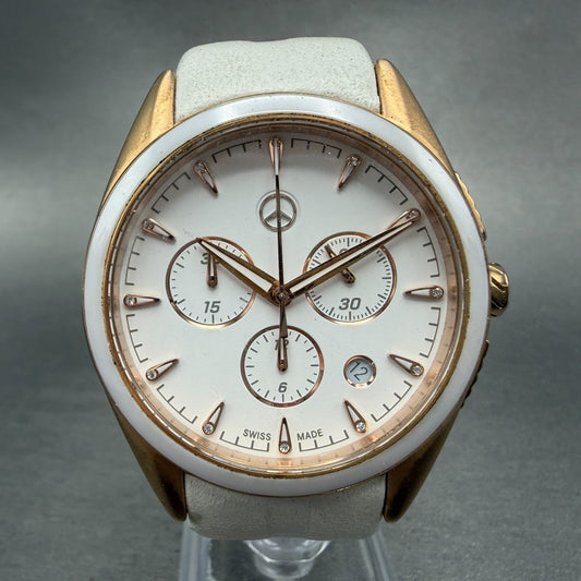 Mercedes-Benz Chronograph Watch Women 39mm White Dial Rose Gold Tone Date NewBat0