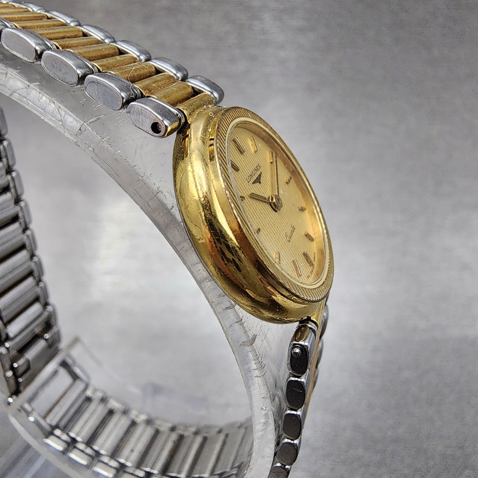 Longines Watch Women 20mm Gold Dial Two Tone Round 21852475 New Battery VTG2