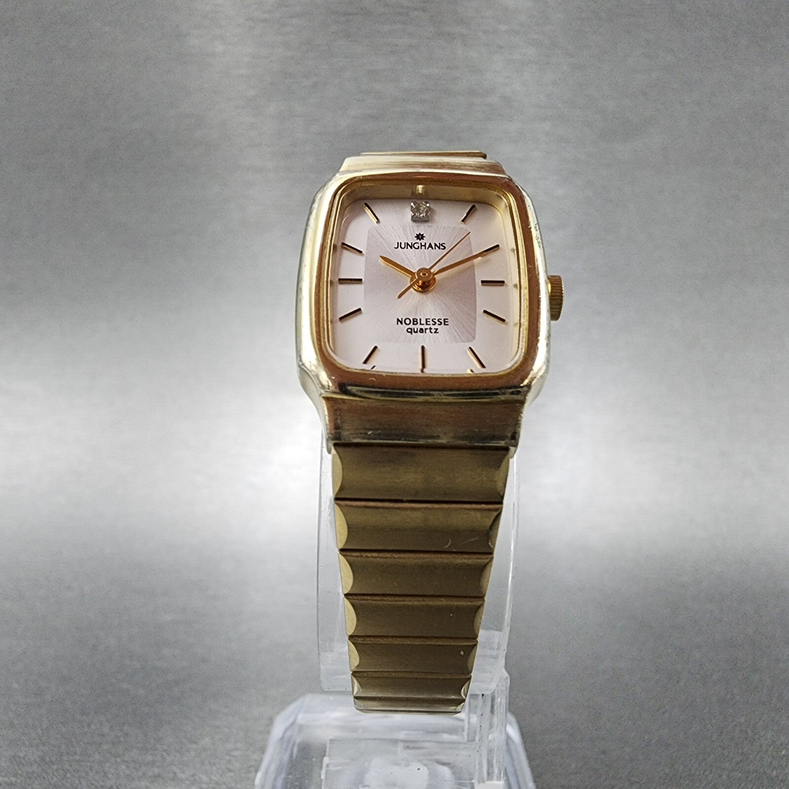 Junghans Noblesse Watch Women 19mm White Dial Gold Tone Rectangle New Battery5