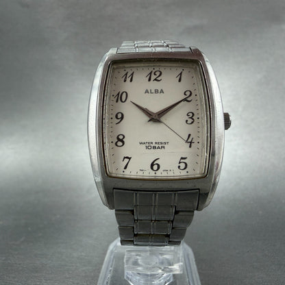 Seiko Alba Tank Watch Men 31mm White Dial Silver Tone 7N01-0FG0 New Battery5