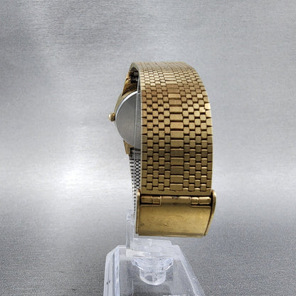 Wittnauer Watch Men 32mm Gold Dial Gold Tone Round Bracelet New Battery8