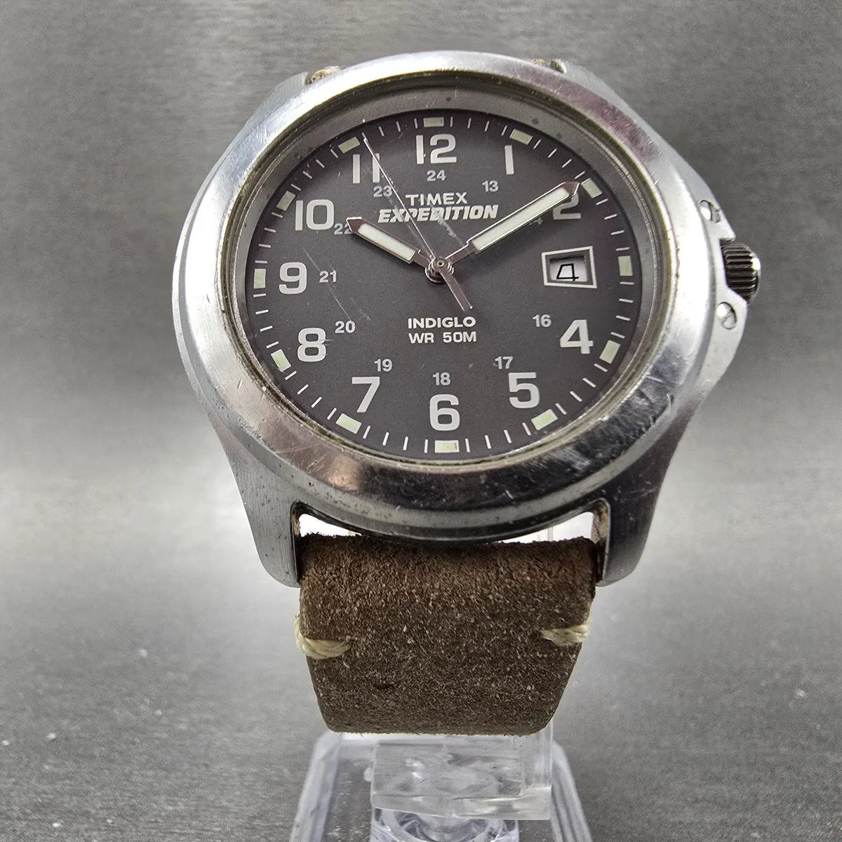 Timex Expedition Watch Men 39mm Gray Dial Silver Tone Date T40091 New Battery FG5