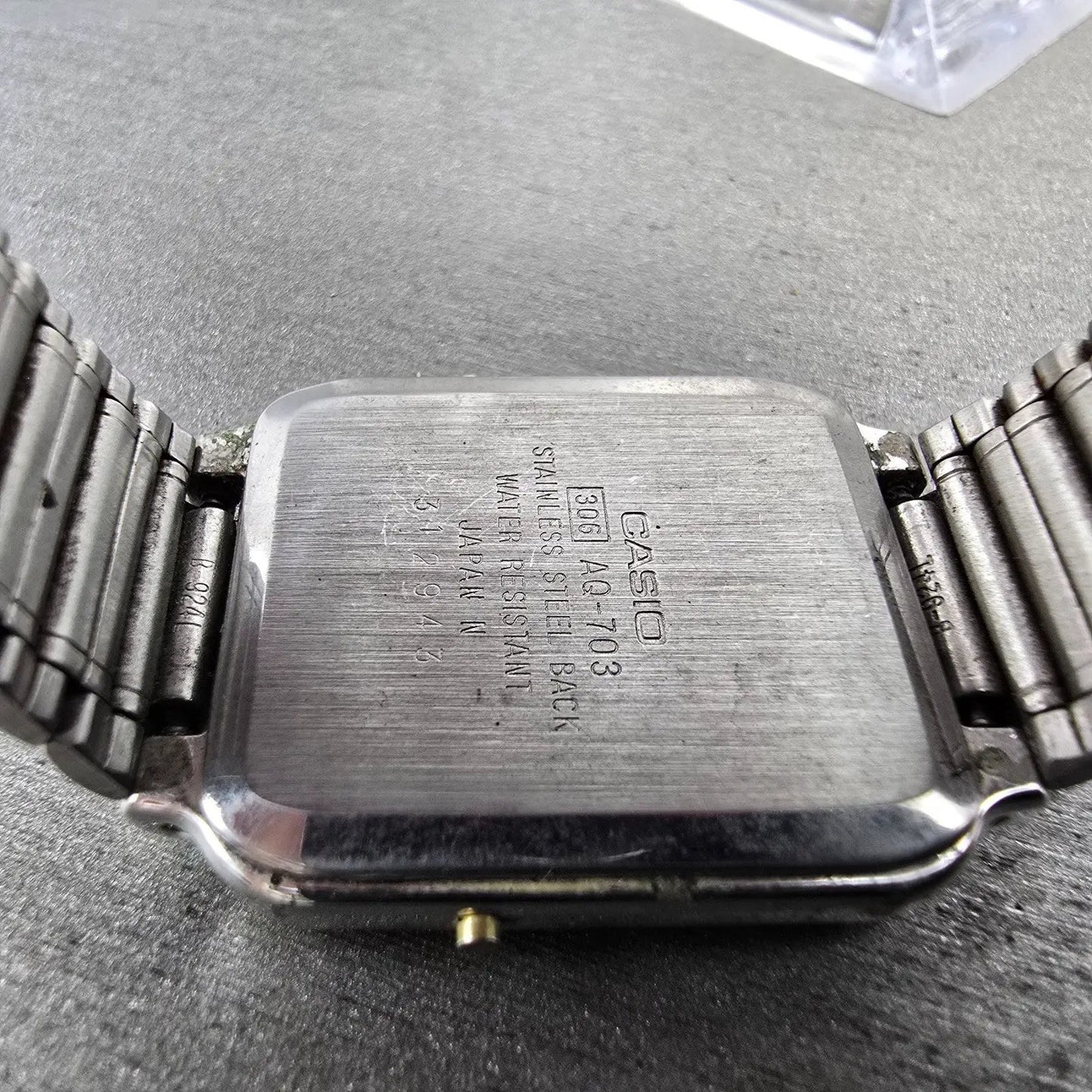 Casio AQ-703 Watch Men 27mm White Dial Two Tone Alarm Rectangle New Battery VTG9