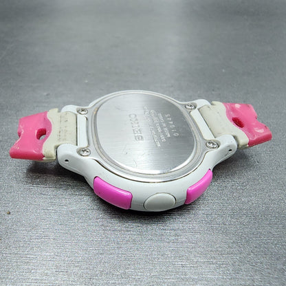 Seiko Digital Watch Women 40mm White Pink ALarm Chronograph S60100A0 New Batt9