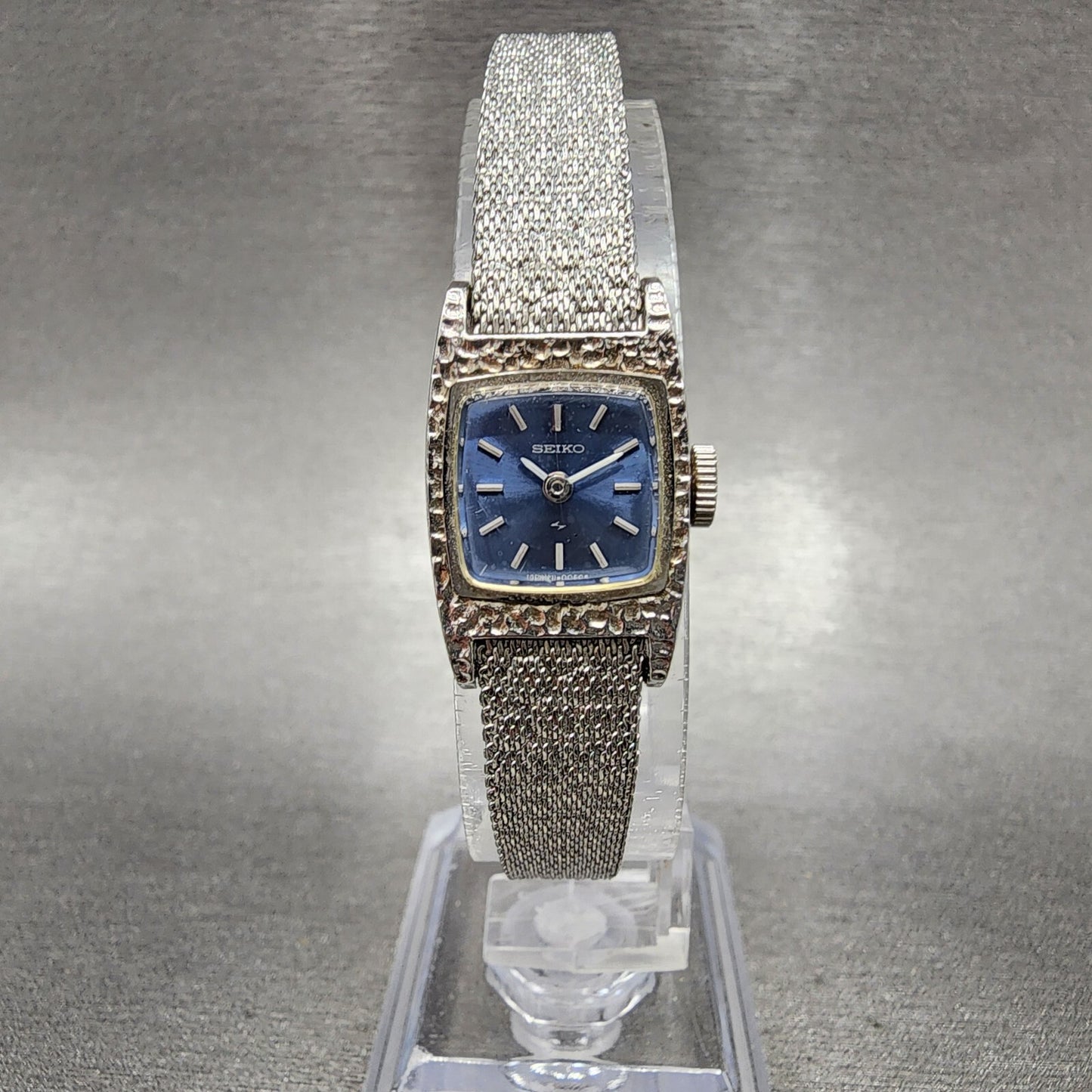 Seiko Watch Women 16mm Blue Dial Silver Tone Rectangle Manual Wind Runs 1130290