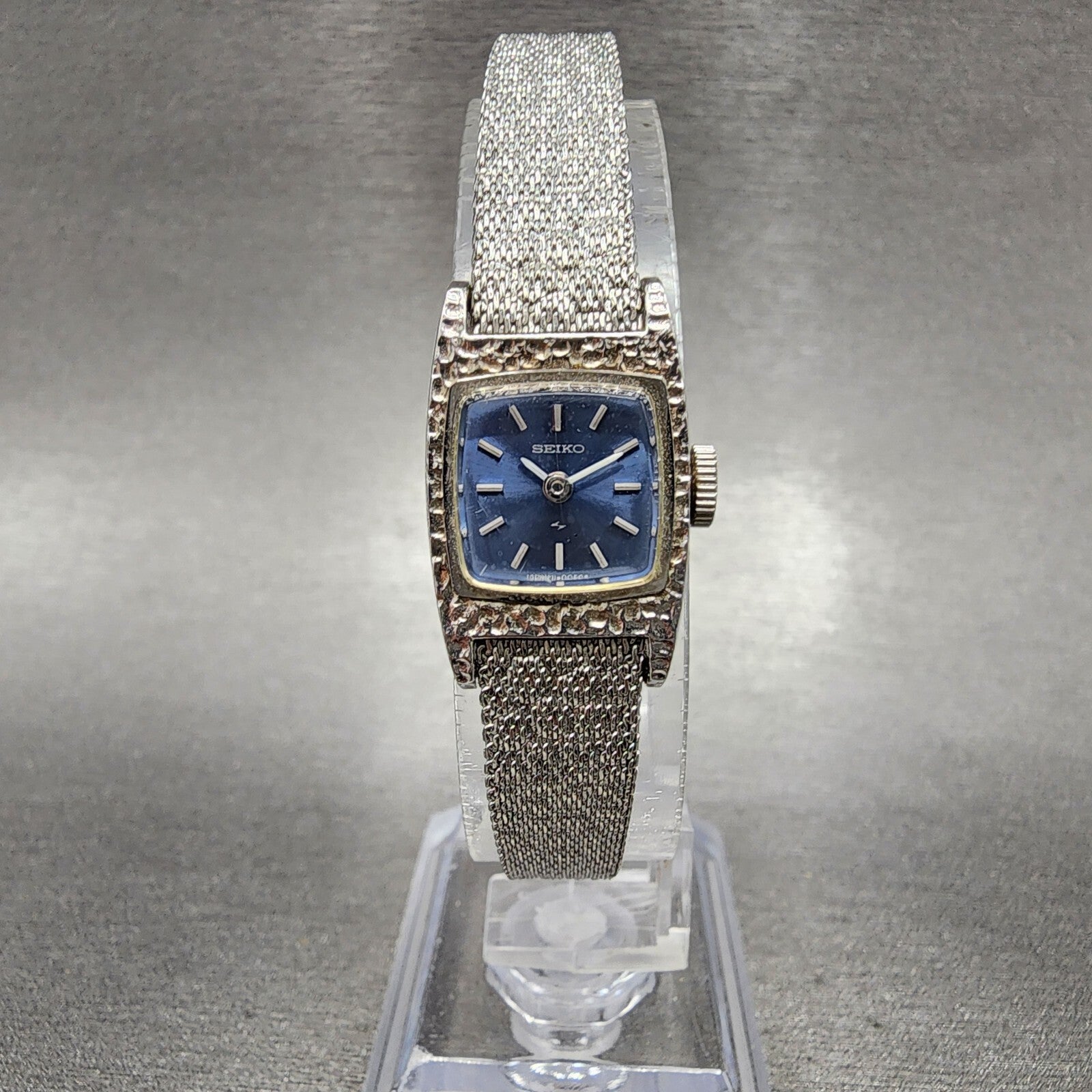 Seiko Watch Women 16mm Blue Dial Silver Tone Rectangle Manual Wind Runs 1130290
