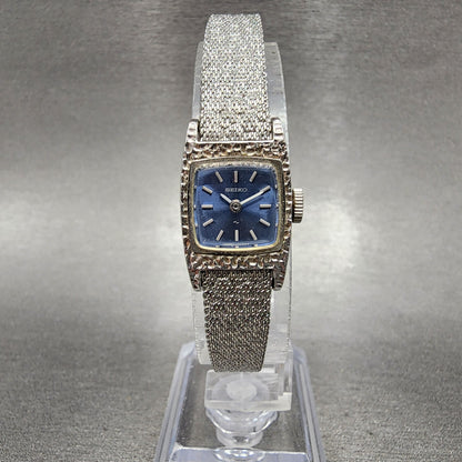 Seiko Watch Women 16mm Blue Dial Silver Tone Rectangle Manual Wind Runs 1130290