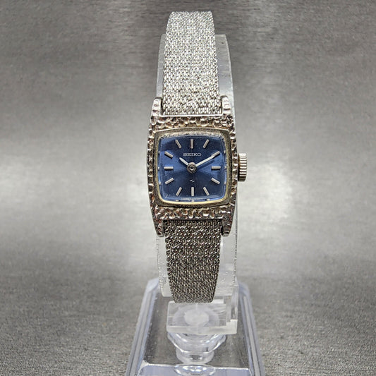 Seiko Watch Women 16mm Blue Dial Silver Tone Rectangle Manual Wind Runs 1130290