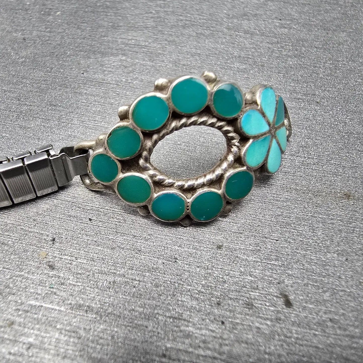 Navajo Silver Watch Band Tips Turquoise Vintage Loops Women Blue Green5