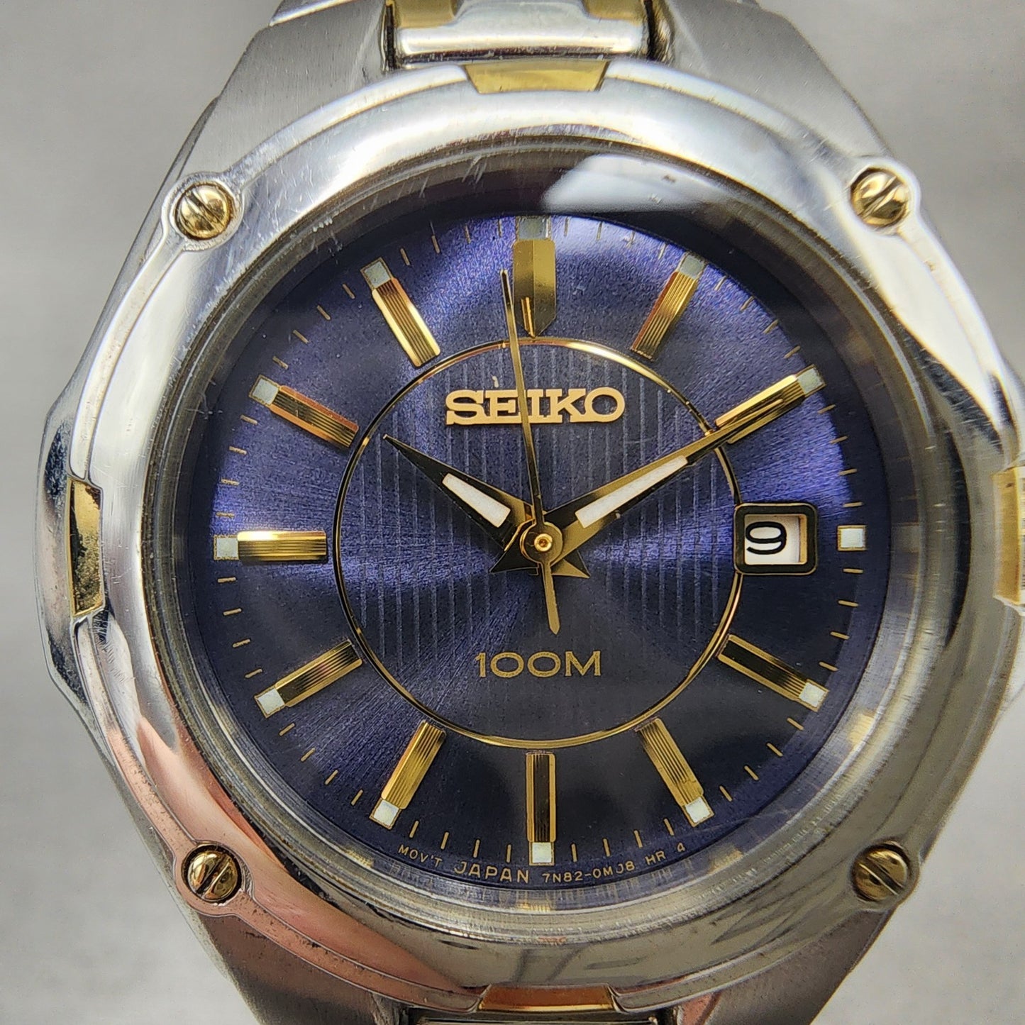 Seiko 100M Watch Women 28mm Blue Dial Two Tone Date Round 7n820fh0 New Battery1