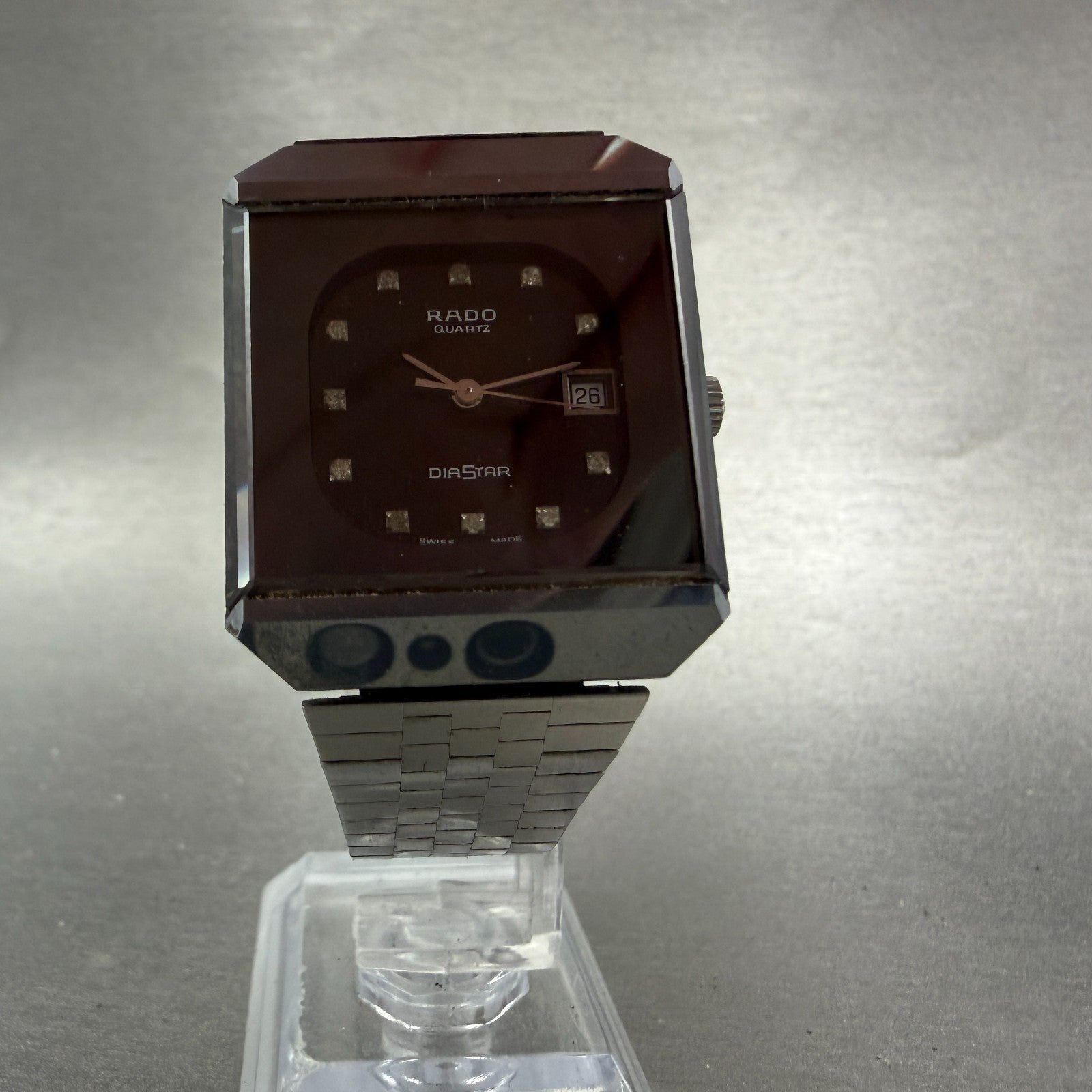 Rado Diastar Watch Men 30mm Black Dial Tungsten Case Date Rectangle New Battery6