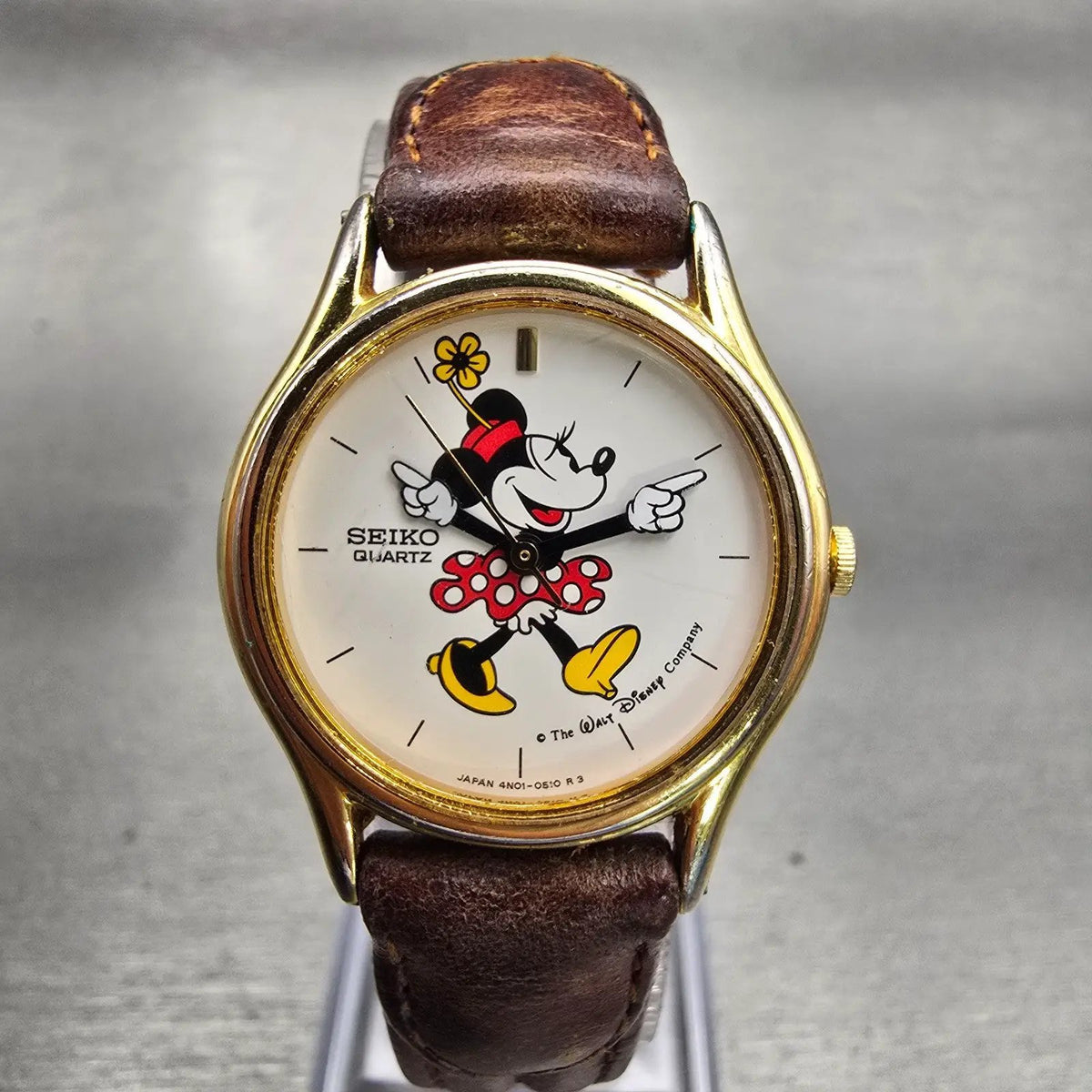Seiko Minnie Mouse Watch Women 25mm White Dial Gold Tone 4N01-0129 New Battery0