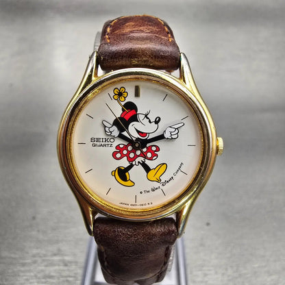 Seiko Minnie Mouse Watch Women 25mm White Dial Gold Tone 4N01-0129 New Battery0