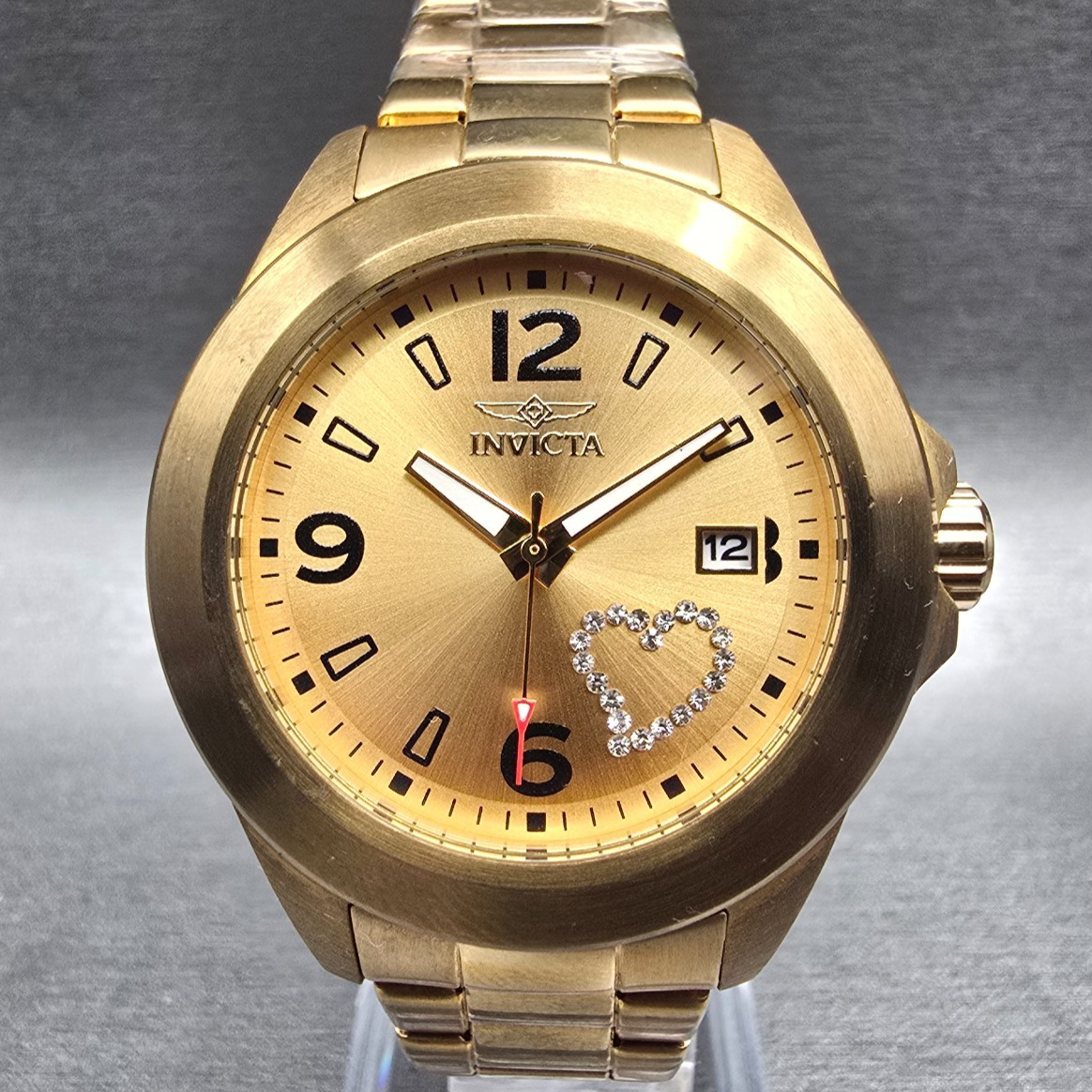 Invicta Angel Watch Women 38mm Gold Dial Gold Tone Date Round 16327 New Battery0